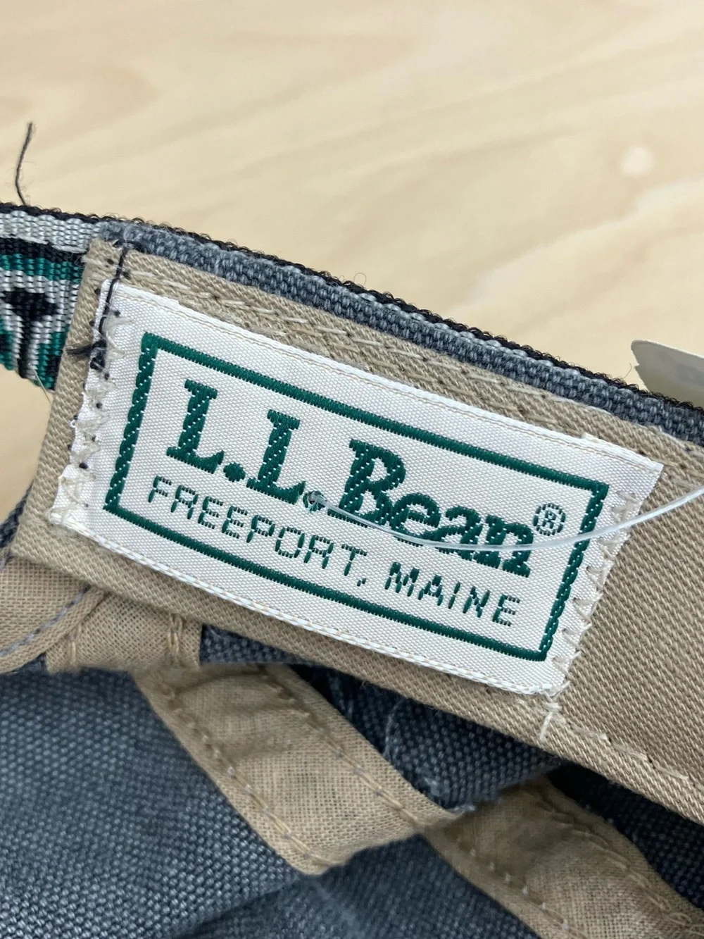 Vintage L.L. Bean 5 Panel Adventure Strapback Hat Script Logo Gray Aztec NOS.